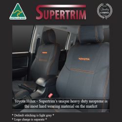 Seat Covers FRONT PAIR in Full Back + Map Pockets suitable for Toyota Hilux Snug fit, Charcoal black, 100% Waterproof HEAVY DUTY Neoprene (Wetsuit), UV Treated