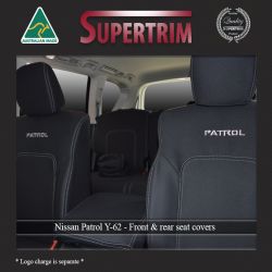 FRONT Full-Length with Map Pockets & Rear Full-length Seat Covers Custom Fit Nissan Patrol Y62 (2013 - Now), Premium Neoprene, Waterproof | Supertrim